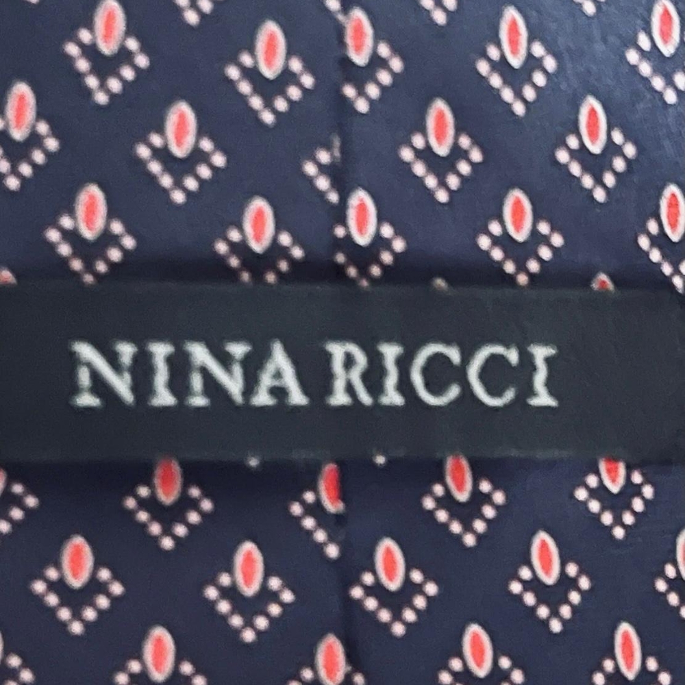NINA RICCI Blue & Red Geometric Silk Men’s Tie. Made In France. L:58.5”, W:3.5”.